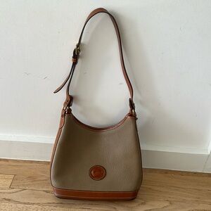 Vintage Dooney & Bourke Dark Khaki and Tan Shoulder Bag